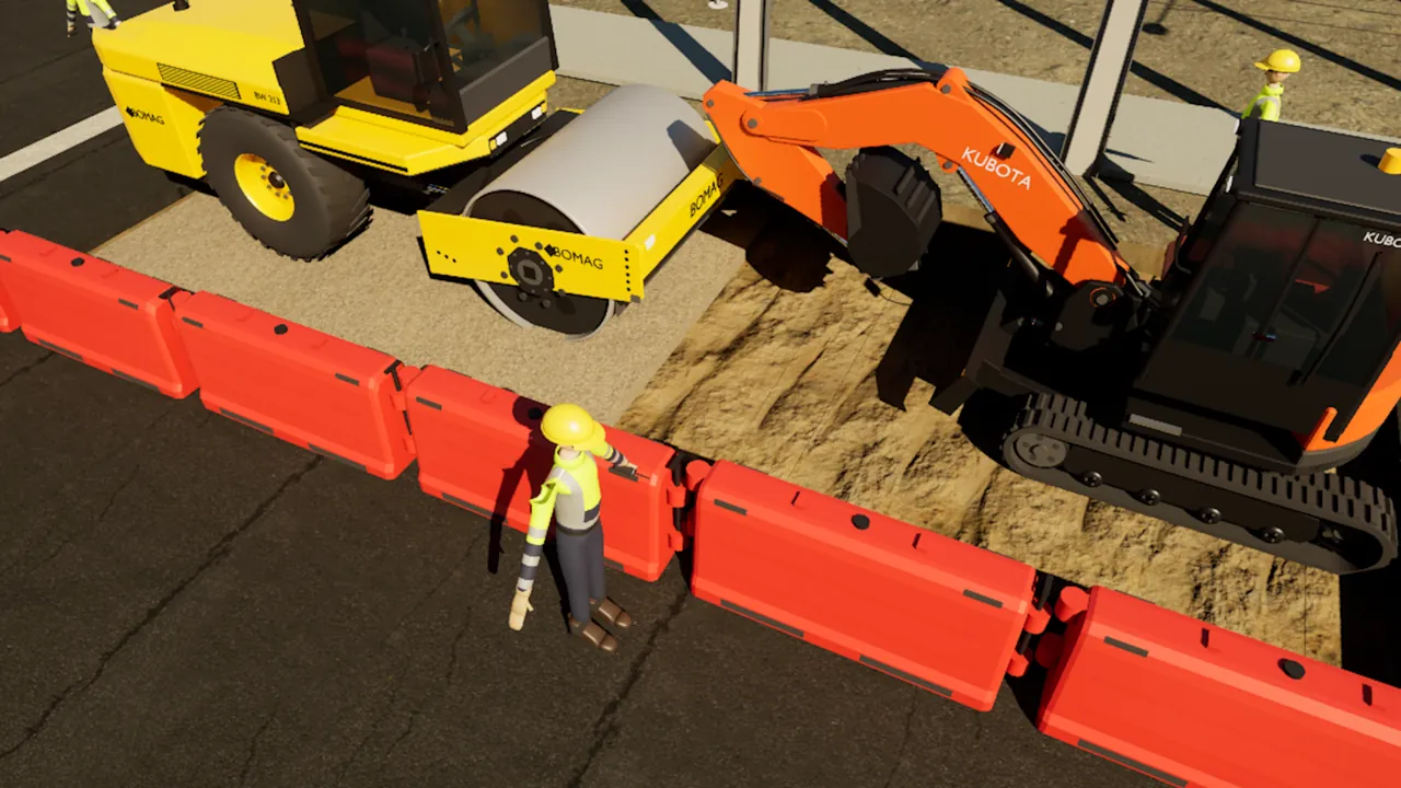 Box-out and compaction: Excavation and rolling inside the traffic barriers.
