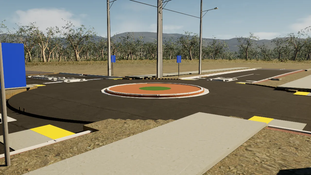 Roundabout, driver view: Handover: the new layout at eye level.